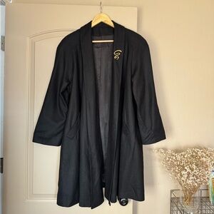 Asian Style Black Open Front Coat with Gold Detail | Size XL  (23” P2P)